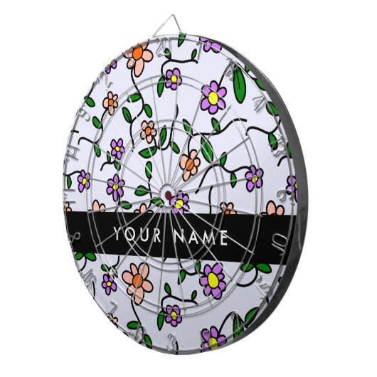 Kleurrijke bloemen, blauwe achtergrond, zwart dartbord (Voorkant Rechts)