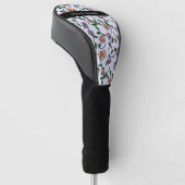 Kleurrijke bloemen, blauwe achtergrond, zwart golfheadcover (Schuin)