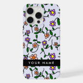 Kleurrijke bloemen, blauwe achtergrond, zwart iPhone hoesje (Achterkant)