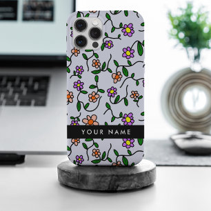 Kleurrijke Bloemen, Blauwe Achtergrond, Zwart iPhone 15 Pro Max Case