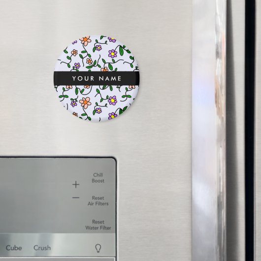 Kleurrijke bloemen, blauwe achtergrond, zwart magneet (Insitu (Koelkast))