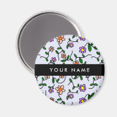 Kleurrijke bloemen, blauwe achtergrond, zwart magneet (Voorkant / Achterkant)