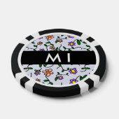 Kleurrijke bloemen, blauwe achtergrond, zwart poker chips (Enkel)