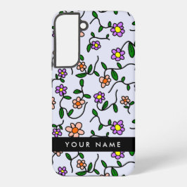 Kleurrijke bloemen, blauwe achtergrond, zwart samsung galaxy hoesje
