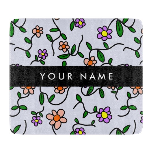 Kleurrijke bloemen, blauwe achtergrond, zwart snijplank (Voorkant)