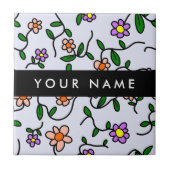 Kleurrijke bloemen, blauwe achtergrond, zwart tegeltje (Voorkant)