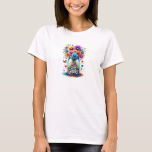 Kleurrijke bloemen blijven een groovy motivatie t-shirt