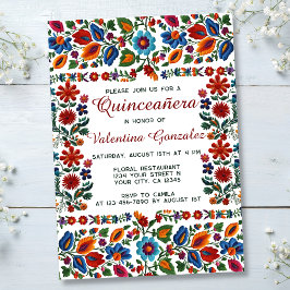 Kleurrijke Bloemen Bloemen Folk Art Quinceanera Pa Kaart