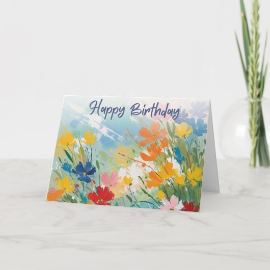 Kleurrijke Bloemen  Bloemen Happy Birthday Kaart (Voorkant)