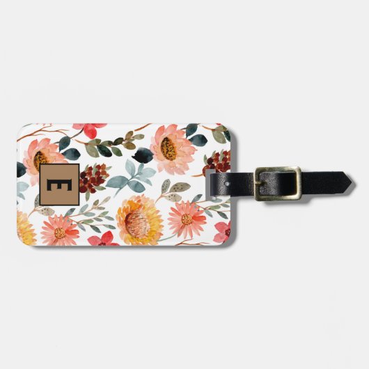 Kleurrijke bloemen bloemenmonogram bagagelabel (Voorkant horizontaal)