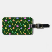 Kleurrijke bloemen, bloemmotief, groen, boho bagagelabel (Voorkant horizontaal)