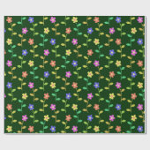 Kleurrijke bloemen, bloemmotief, groen, boho cadeaupapier (Vlak)