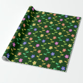 Kleurrijke bloemen, bloemmotief, groen, boho cadeaupapier (Uitgerold)
