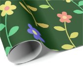 Kleurrijke bloemen, bloemmotief, groen, boho cadeaupapier (Rol Hoek)