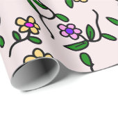 Kleurrijke bloemen, bloemmotief, groen, boho cadeaupapier (Rol Hoek)