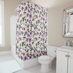 Kleurrijke bloemen, bloemmotief, groen, boho douchegordijn