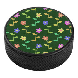 Kleurrijke bloemen, bloemmotief, groen, boho hockey puck