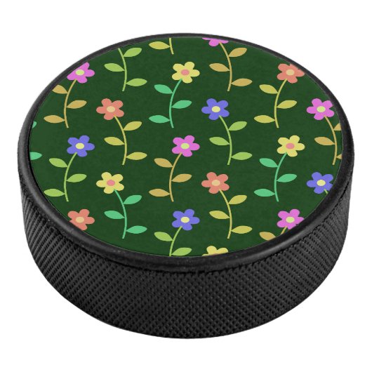Kleurrijke bloemen, bloemmotief, groen, boho hockey puck (3/4)