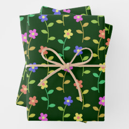 Kleurrijke bloemen, bloemmotief, groen, boho inpakpapier vel