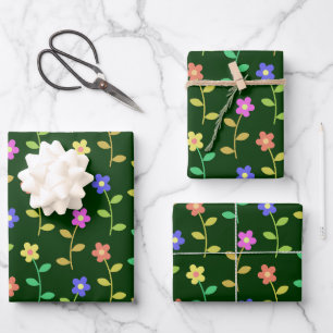 Kleurrijke bloemen, bloemmotief, groen, boho inpakpapier vel