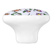 Kleurrijke bloemen, bloemmotief, groen, boho keramische knop (Zijkant)