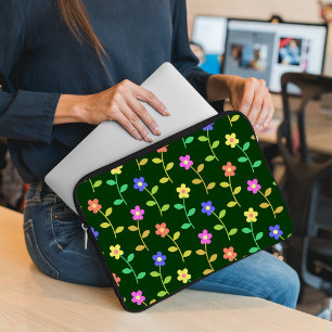 Kleurrijke bloemen, bloemmotief, groen, boho laptop sleeve