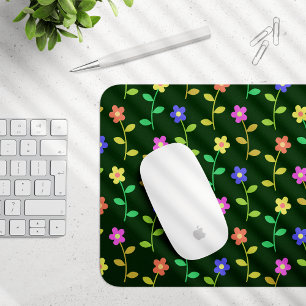 Kleurrijke bloemen, bloemmotief, groen, boho muismat