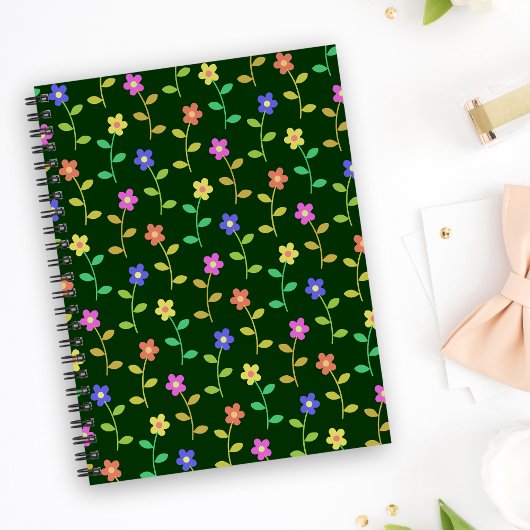 Kleurrijke bloemen, bloemmotief, groen, boho notitieboek