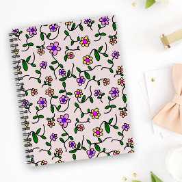 Kleurrijke bloemen, bloemmotief, groen, boho notitieboek