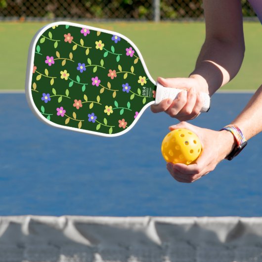 Kleurrijke bloemen, bloemmotief, groen, boho pickleball paddle (Insitu)