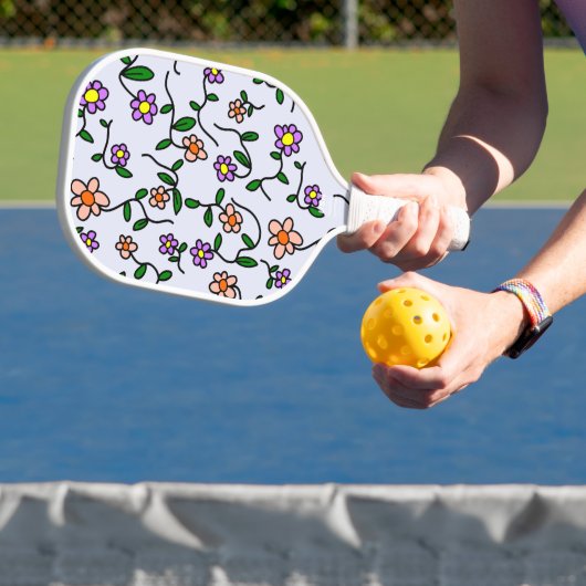 Kleurrijke bloemen, bloemmotief, groen, boho pickleball paddle (Insitu)