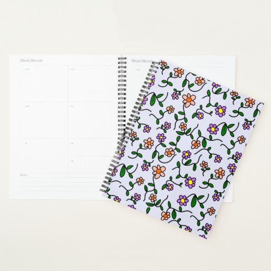 Kleurrijke bloemen, bloemmotief, groen, boho planner (Display)