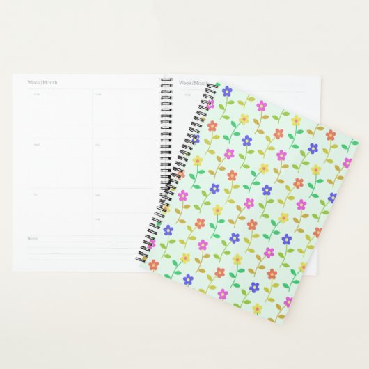 Kleurrijke bloemen, bloemmotief, groen, boho planner (Display)
