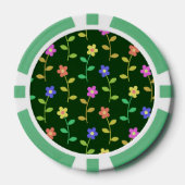 Kleurrijke bloemen, bloemmotief, groen, boho poker chips (Voorkant)