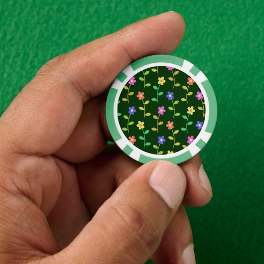 Kleurrijke bloemen, bloemmotief, groen, boho poker chips (Hand)
