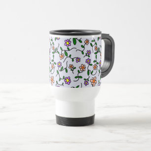 Kleurrijke bloemen, bloemmotief, groen, boho reisbeker