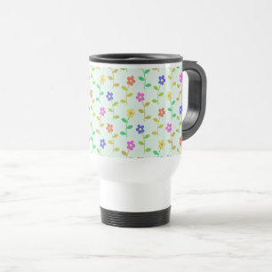Kleurrijke bloemen, bloemmotief, groen, boho reisbeker