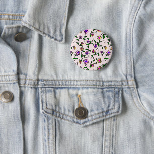 Kleurrijke bloemen, bloemmotief, groen, boho ronde button 5,7 cm