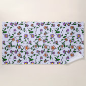 Kleurrijke bloemen, bloemmotief, groen, boho strandlaken (Voorkant)