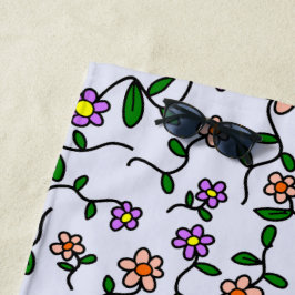 Kleurrijke bloemen, bloemmotief, groen, boho strandlaken