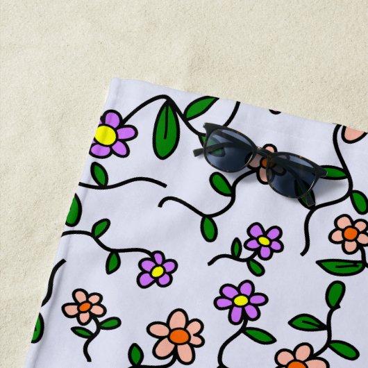 Kleurrijke bloemen, bloemmotief, groen, boho strandlaken (In situ)