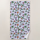 Kleurrijke bloemen, bloemmotief, groen, boho strandlaken (Voorkant)