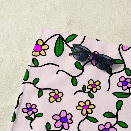 Kleurrijke bloemen, bloemmotief, groen, boho strandlaken (In situ)