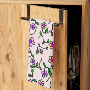 Kleurrijke bloemen, bloemmotief, groen, boho theedoek