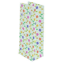 Kleurrijke bloemen, bloemmotief, groen, boho wijn cadeautas