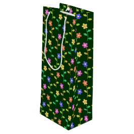 Kleurrijke bloemen, bloemmotief, groen, boho wijn cadeautas