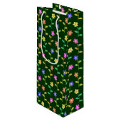 Kleurrijke bloemen, bloemmotief, groen, boho wijn cadeautas (Voorkant Gekanteld)