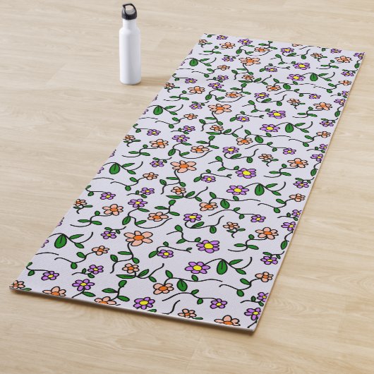 Kleurrijke bloemen, bloemmotief, groen, boho yogamat (In situ)