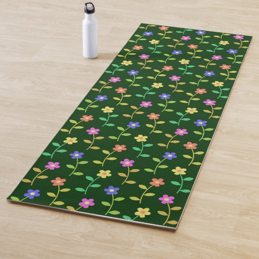 Kleurrijke bloemen, bloemmotief, groen, boho yogamat (In situ)