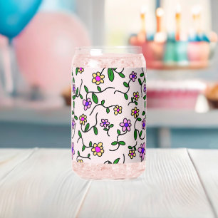 Kleurrijke Bloemen, Bloemmotief, Groene Bladeren, Blikvorm Glas